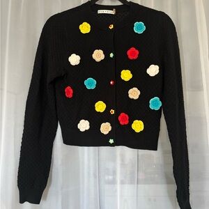 Alice + Olivia Black Sweater with Colorful Floral Accents
